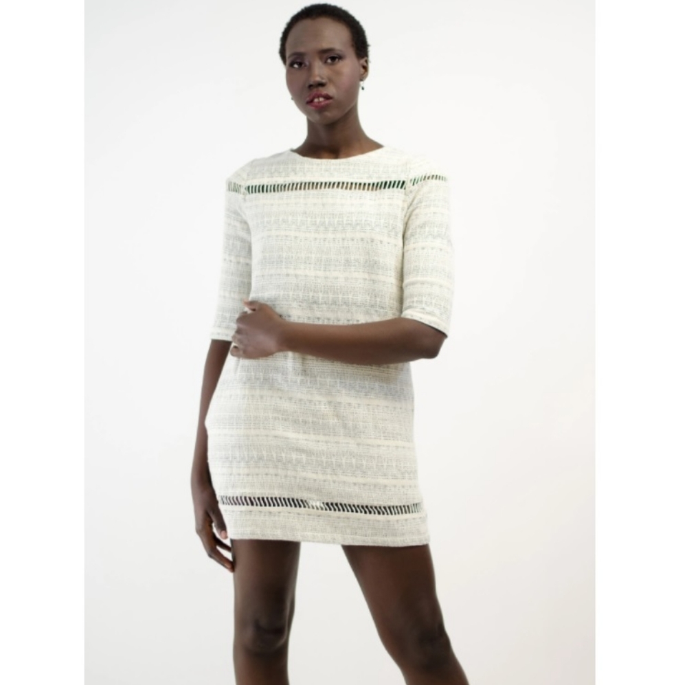 Ivory Silver Tweed Shift Dress